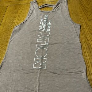 Women's Sleeveless Tank Top in Taupe with Silver Vertical Logo
